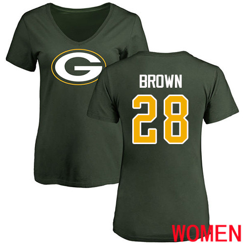 Green Bay Packers Green Women #28 Brown Tony Name And Number Logo Nike NFL T Shirt->women nfl jersey->Women Jersey